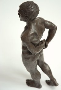 cranial lateral dorsal view of bronze sculpture of male nude standing figure