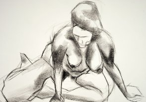 Marijke kneeling and leaning on her arms