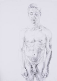 tekening van een jongeman die zijn lichaam waarneemt