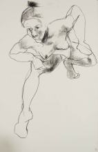 sketch of a female nude kneeling forward