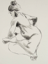 sketch of female nude twisting her torso