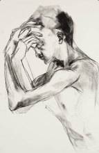 sketch of face behind hands and arms