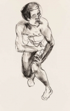 sketch of a standing male nude with bended knees and ellbows