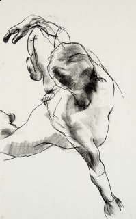 life drawing of seated male nude seen from above