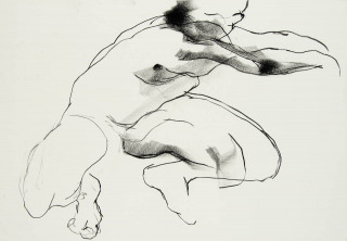 gesture sketch of male nude squatting