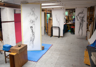 Studio with drawings in progress