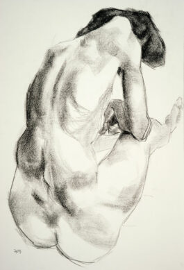 Drawing of a male nude sitting - seen from behind