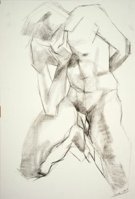 Drawing of a male nude sitting on his knees