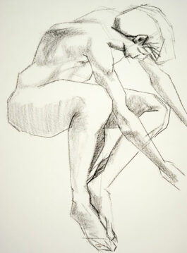 Drawing of a male nude sitting and reaching forward