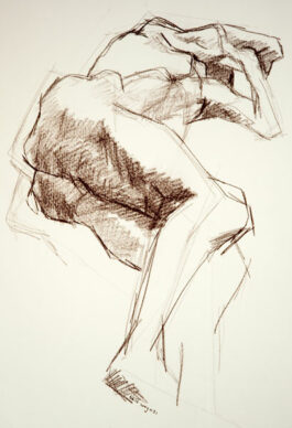 Drawing of a male nude lying on his side with bended leg