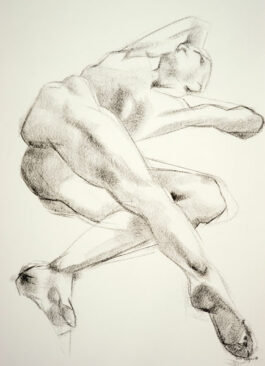 Drawing of a male nude lying on his side and twisting
