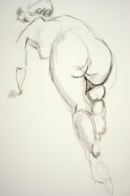 Drawing of a female nude in starting (to run) postion