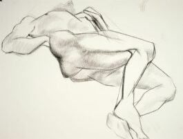 Figure drawing of a male nude lying on his back