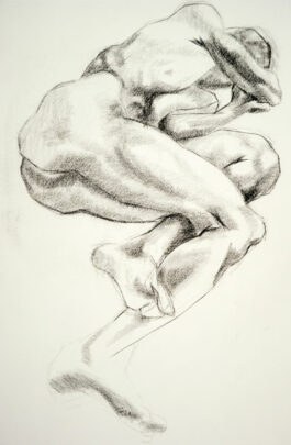 Drawing of a male nude lying on his side