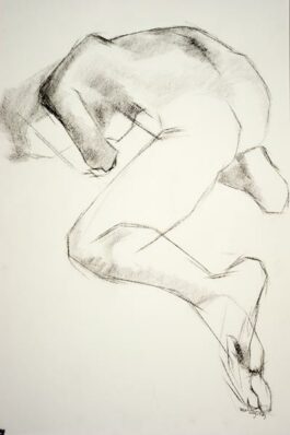 Drawing of a female nude crawling away