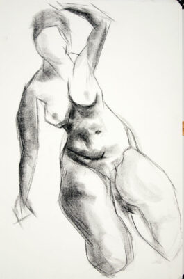 Figure drawing of a female nude sitting on her knees