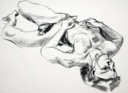 Figure drawing of a male nude lying on his back