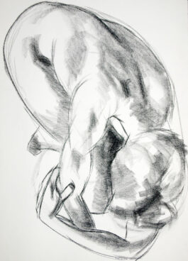 Figure drawing of a male nude crouching
