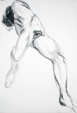 drawing of a male nude lying and twisting his back