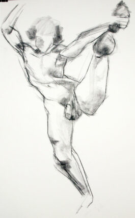 Gesture drawing of a male nude model lifting his left leg