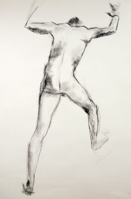 Figure drawing sketch of a male nude pushing the wall