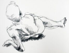 Drawing of a male nude reclining seen from the back