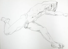 Sketch of a male nude sitting and stretching sideways