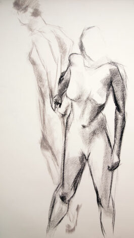 sketch of a male and female nude model posing together