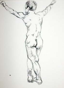 figure drawing sketch from a male nude model seen from behind