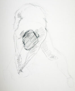 Figure drawing sketch of a male nude bending over to touch his toes