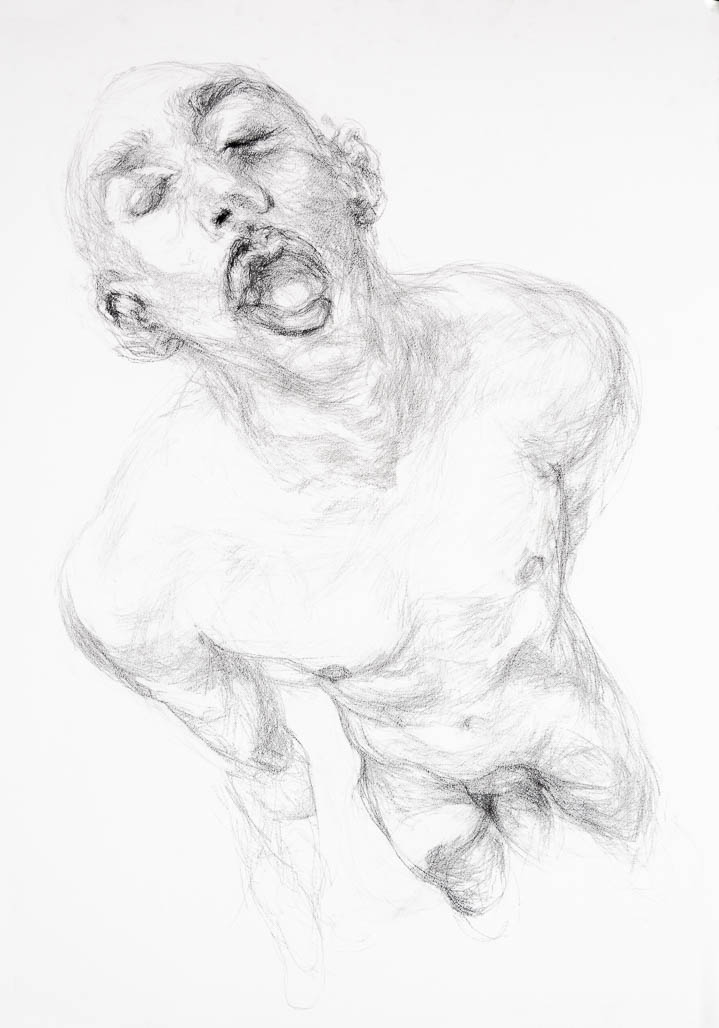 male nude with head up and opened mouth
