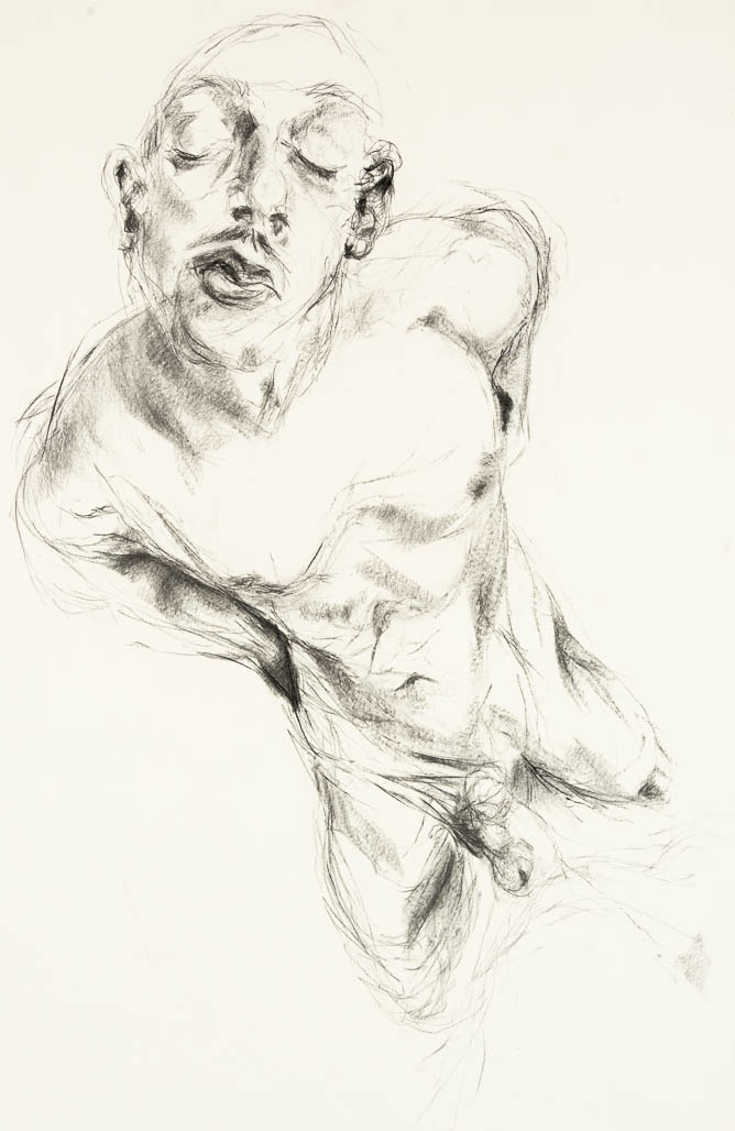 frontal male nude with arms behind back