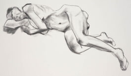 sketch of female nude life model lying on her side