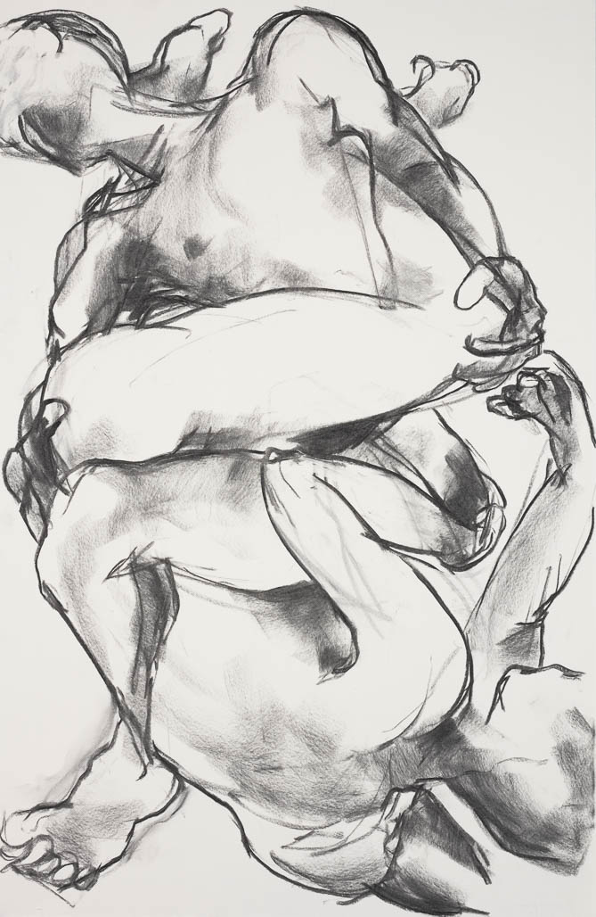 sketch after two male nude life models intertwined